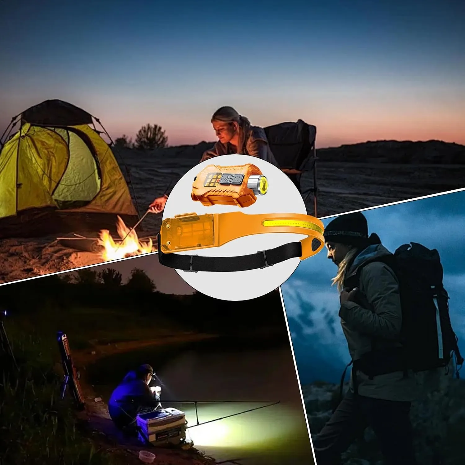 Led Headlamp, Headlamp with Motion Sensor, Waterproof Headlamp, Wide Beam Headlamp, Waterproof Led Headlamp for Camping, Featuring 230-degree Wide Beam, Motion Sensor, and Side Flashlight
