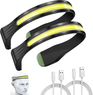 Led Headlamp Rechargeable 2 Pack - 230° Wide Beam Head Lamp for Forehead Neck with 4 Light Modes, Waterproof Super Bright COB Head Light Flashlight for Camping Running Hiking Hardhat Reading