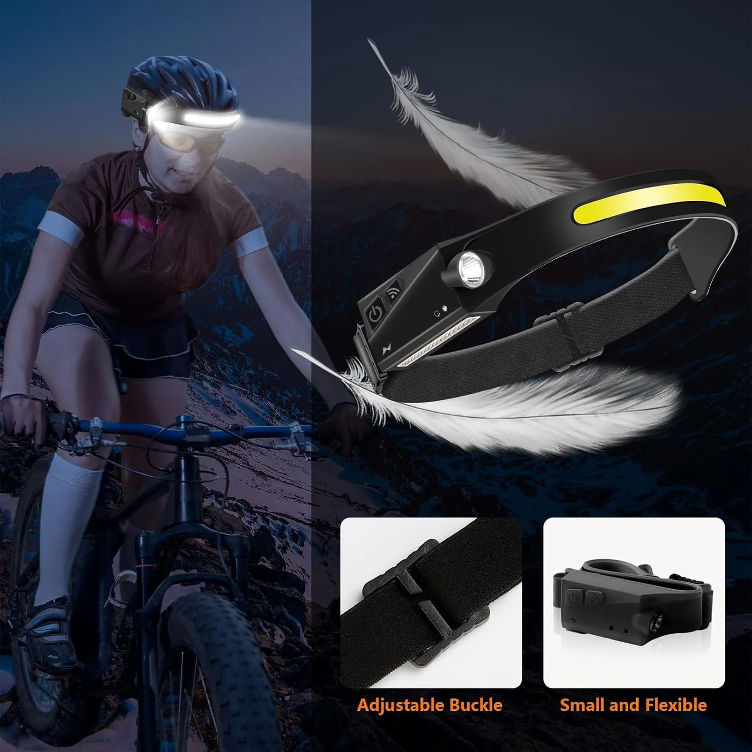 Led Headlamp Rechargeable 2 PCS,5 Modes Bright Headlamps COB 230° Wide Beam Headlamp,Hard Hat Headlight Waterproof Headlamp for Hiking, Running, Repairing, Fishing, Cycling for Adults