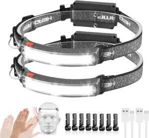 LED Headlamp Rechargeable, 230° Illumination Headlight, Super Bright Headlamp flashlight with Motion Sensors, 6 Modes Lightweight Waterproof Head Lamp for Outdoor Running, Camping Hiking, Hardhat