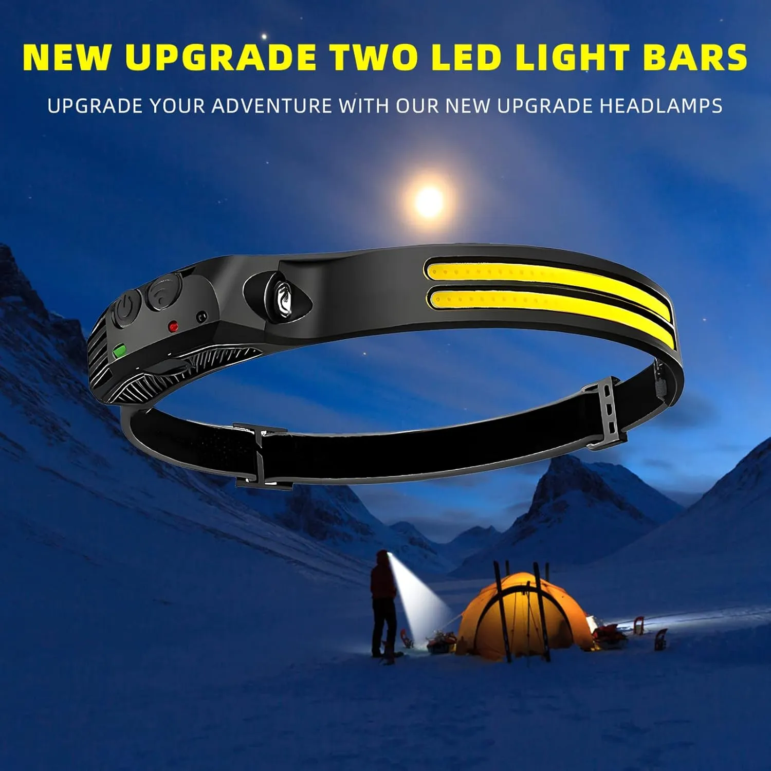 LED Headlamp Rechargeable 6PCS - 230° COB Super Bright Head Lights for Forehead, Hard hat Light for Adults, USB C Headband Flashlight for Work, Hiking, Running, Camping Essentials Gear