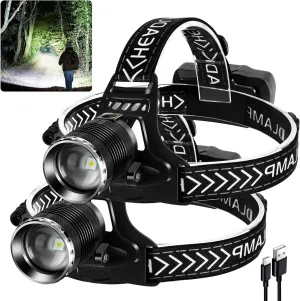 Led Headlamp Rechargeable, 990000 Lumens Head Lamp with 4 Modes, USB Rechargeable Zoom Headlamp, 90° Adjustable Head Lamps led Rechargeable for Outdoor Camping, Running, Cycling,Climbing