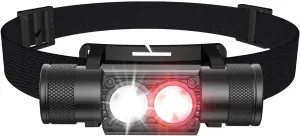 LED Headlamp Rechargeable Flashlight, 180°Wide Beam Red and White Light Head Lamp, 6 Modes Headlight, Lightweight and Waterproof Headlamps, Hiking, Camping, Outdoors, Work- Adults and Kids(H25B)