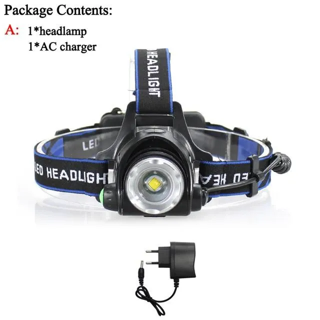 Led Headlamp Rechargeable Headlights Head Lamps Cree XM-L T6 led 2000LM 18650 Battery AC Charger Car Charger Desktop Charger