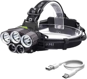 LED Headlamp Rechargeable,2025 New Upgrade 6 Mode 25000 High Lumen Bright 5 LED Headlamp with Red White Light,IPX5 Waterproof Head Flashlight,Headlamps for Camping Hunting Hiking Fishing Running
