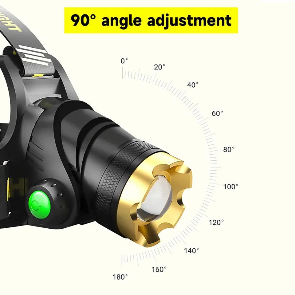 Led Headlamp USB Rechargeable Powerful Batteries Headlight Camping Search Light Head Flashlight 90° Adjustable Head Strap Lamp