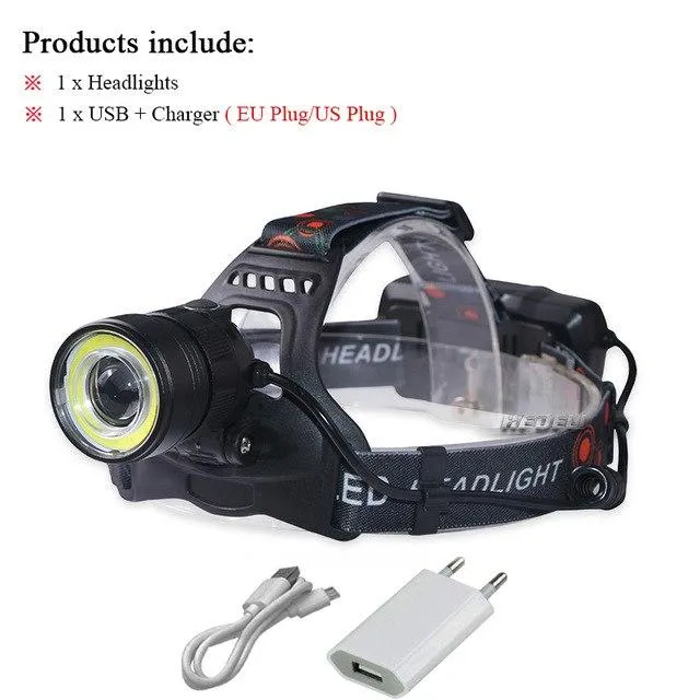 LED Headlamp zoom xml t6 cob Headlight Camping Head Torch waterproof Head Lantern Lamp linterna usb charge 18650 battery