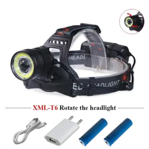 LED Headlamp zoom xml t6 cob Headlight Camping Head Torch waterproof Head Lantern Lamp linterna usb charge 18650 battery