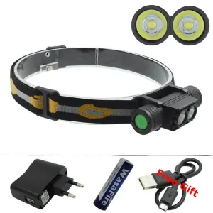 LED Headlight USB Charger Headlamp XM-L2 Double LED Camping Flashlight Hunting Frontal Head Torch by 18650 Rechargeable Battery