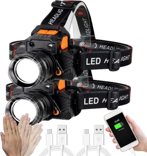LED Rechargeable Head Lamp Motion Sensor Headlamp Super Bright High Lumen, Long Lasting Headlamps with USB Output Zoomable Waterproof Headlamp for Camping,Hunting
