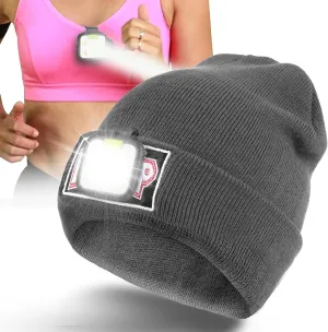LED Rechargeable Headlamp, Beanie Hat with Light, Clip on Running Light Flashlight Headlamps for Women Men Dad Father Husband (Grey)