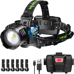 Led Rechargeable Headlamp, Bright Head Lamps, 90° Adjustable Zoom Forehead Headlight, USB Charging & 3 Modes Head Lights, Headlamps for Fishing, Camping, Cycling & Hiking