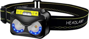 LED Rechargeable Headlamp Waterproof Torch Motion Sensor Control 650 Lumen Bright 30 Hours Runtime 1200mAh Battery USB Headlight Flashlight Camping Hiking Fishing Work (Black)