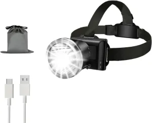 Led Rechargeable Headlamp,Super Bright Spotlight Head Lamp, USB C Waterproof Headlight for Forehead with long Battery Life, 90°adjustable Sensor Headlamps Flashlight for Outdoor Hunting,Fishing,Hiking