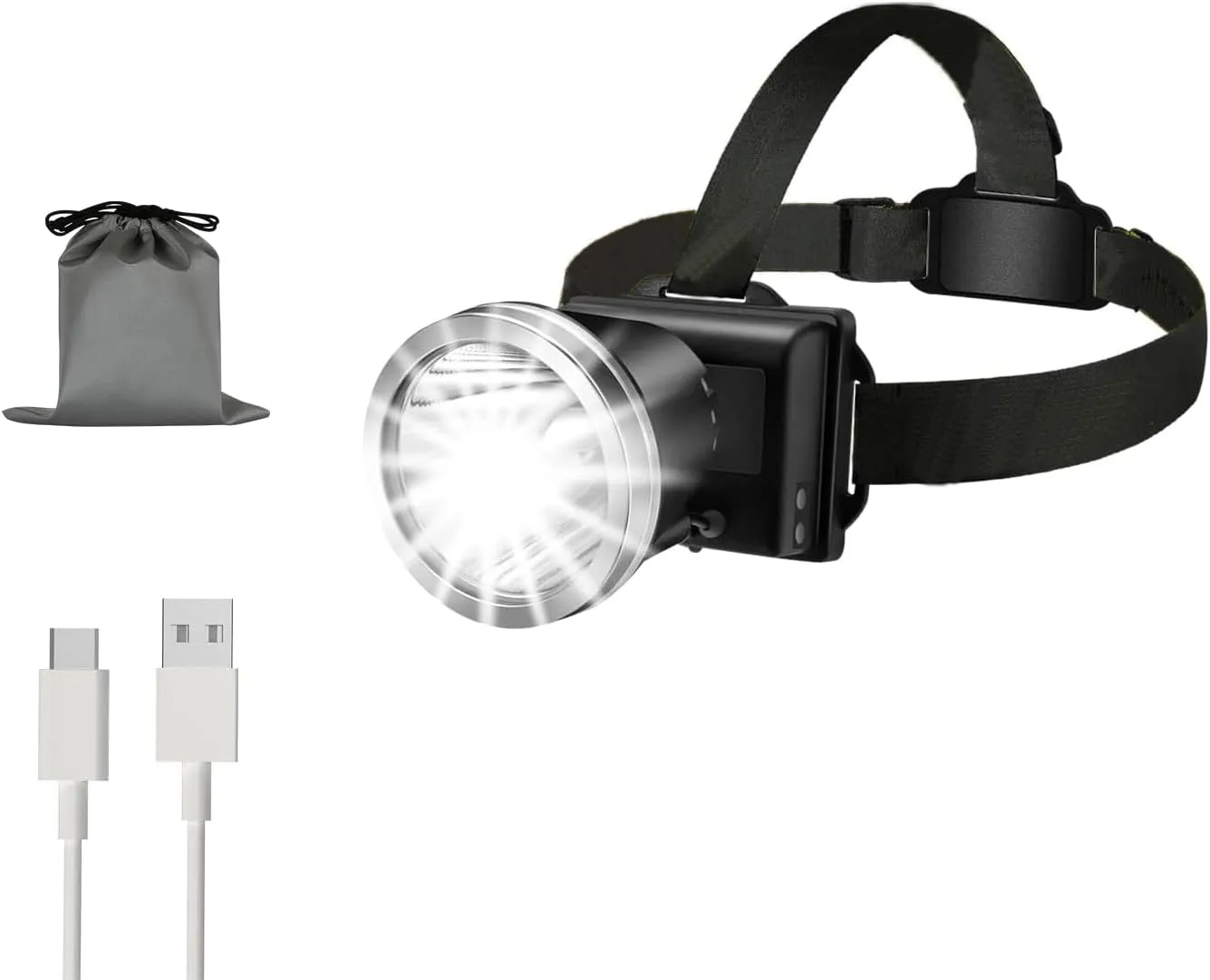 Led Rechargeable Headlamp,Super Bright Spotlight Head Lamp, USB C Waterproof Headlight for Forehead with long Battery Life, 90°adjustable Sensor Headlamps Flashlight for Outdoor Hunting,Fishing,Hiking