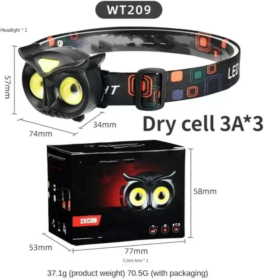 LED Strong Light cat Headlight 1200mah Portable Outdoor Adventure Camping Fishing Sensor Headlight COB Warning Headlight(Dry Cell 3A 3)