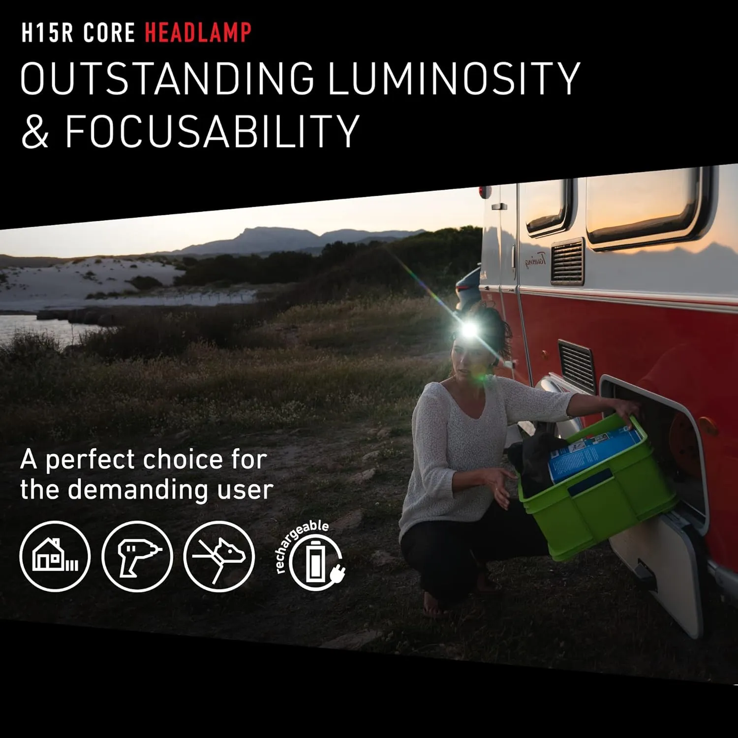 Ledlenser, H15R Core Rechargeable Headlamp, High Power LED, 2500 Lumens, Hands-Free Light for Home, Waterproof, Outdoor, Work, and Emergency Use, Black