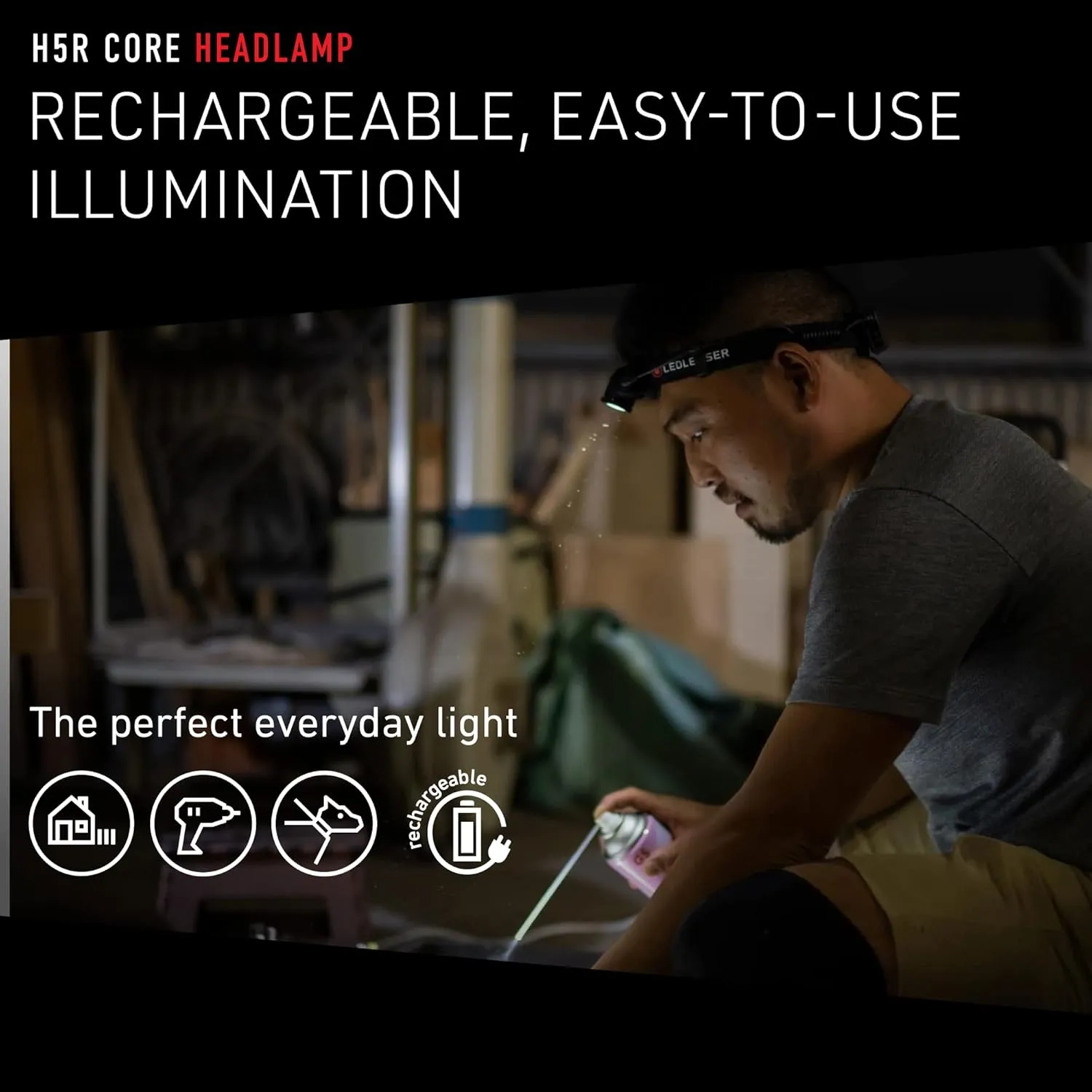 Ledlenser, H5R Core Rechargeable Headlamp, 500 lumens, Advanced Focus System, Constant Light Output, Dimmable, Magnetic Charge System, Dustproof, Waterproof, Connecting System
