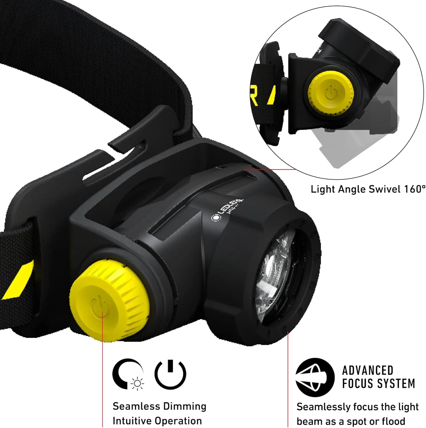 Ledlenser, H5R Work Rechargeable Headlamp, 500 Lumens, Advanced Focus System, Constant Light Output, Dimmable, Magnetic Charge System, Dustproof, Waterproof, Rubber Covers, Protective Lens