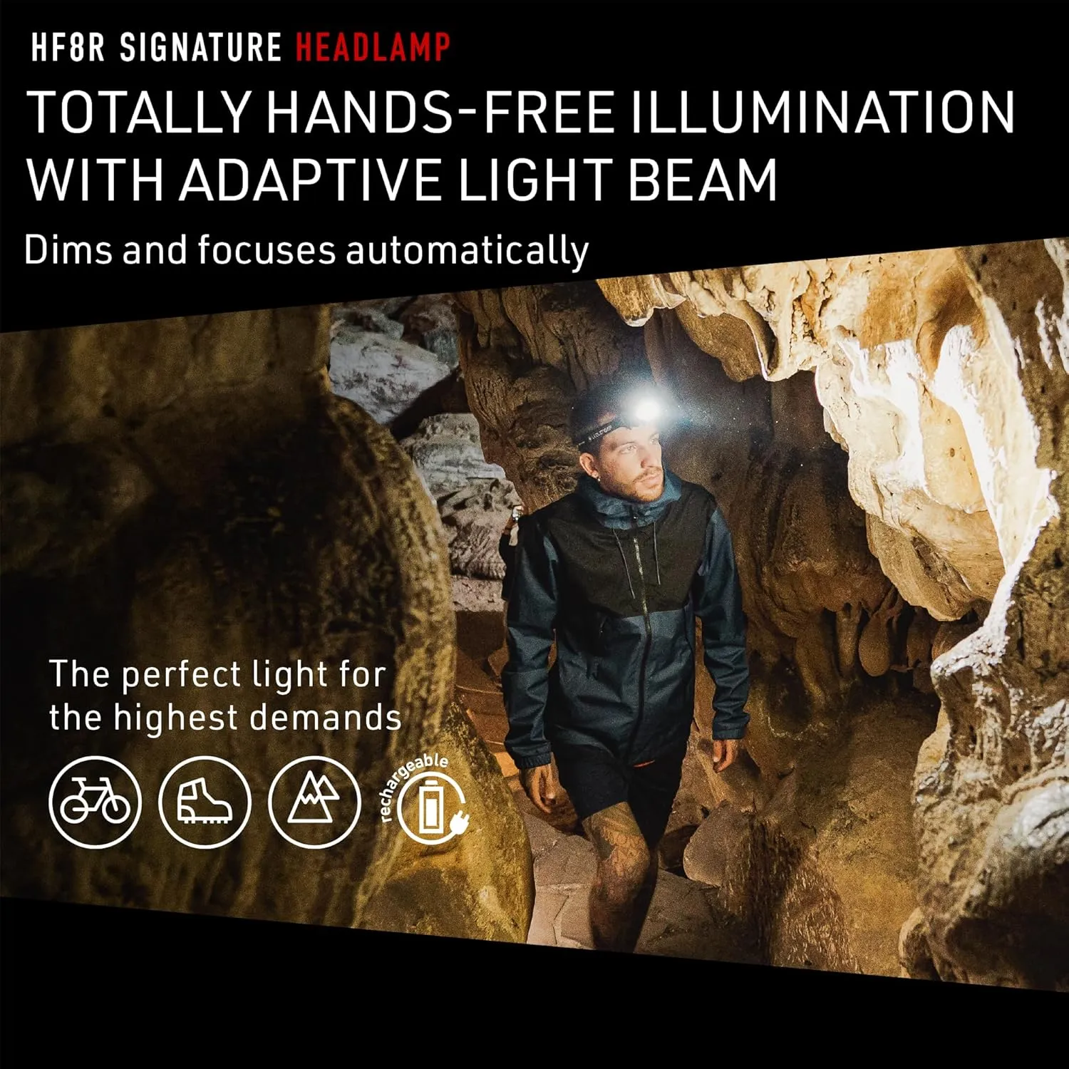Ledlenser HF8R Signature Hands Free, Rechargeable Headlamp, Dust and Water Resistant, 2000 Lumens, Black