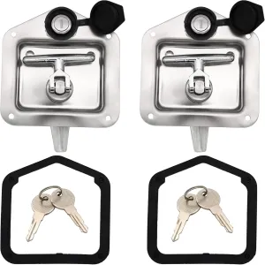 LEIMO KPARTS T-Handle Latch,2 Truck Tool Box Latch Stainless Lock Replacement Handle with 4 Keys For Camper RV Trailer Door ToolBox