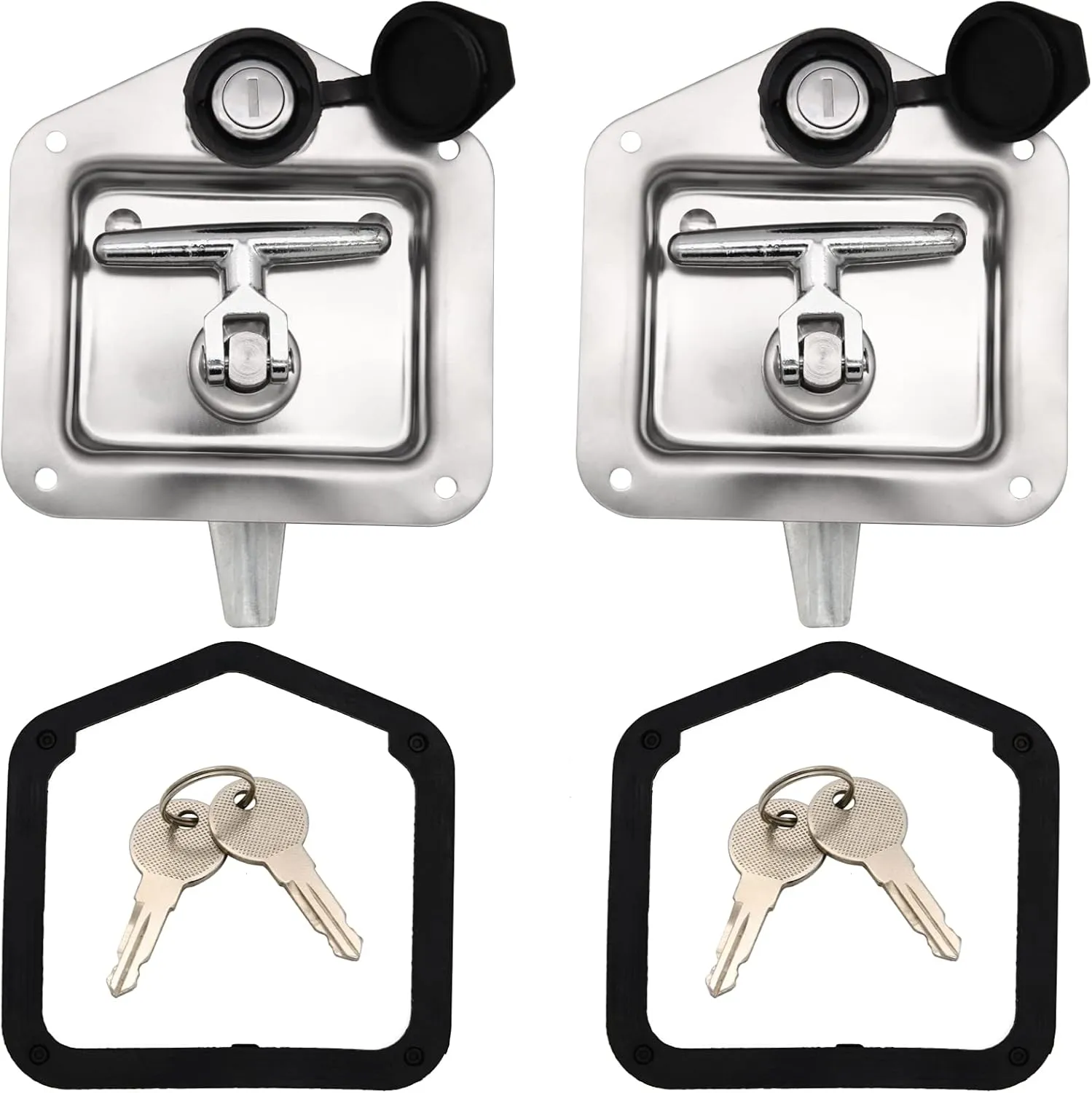 LEIMO KPARTS T-Handle Latch,2 Truck Tool Box Latch Stainless Lock Replacement Handle with 4 Keys For Camper RV Trailer Door ToolBox