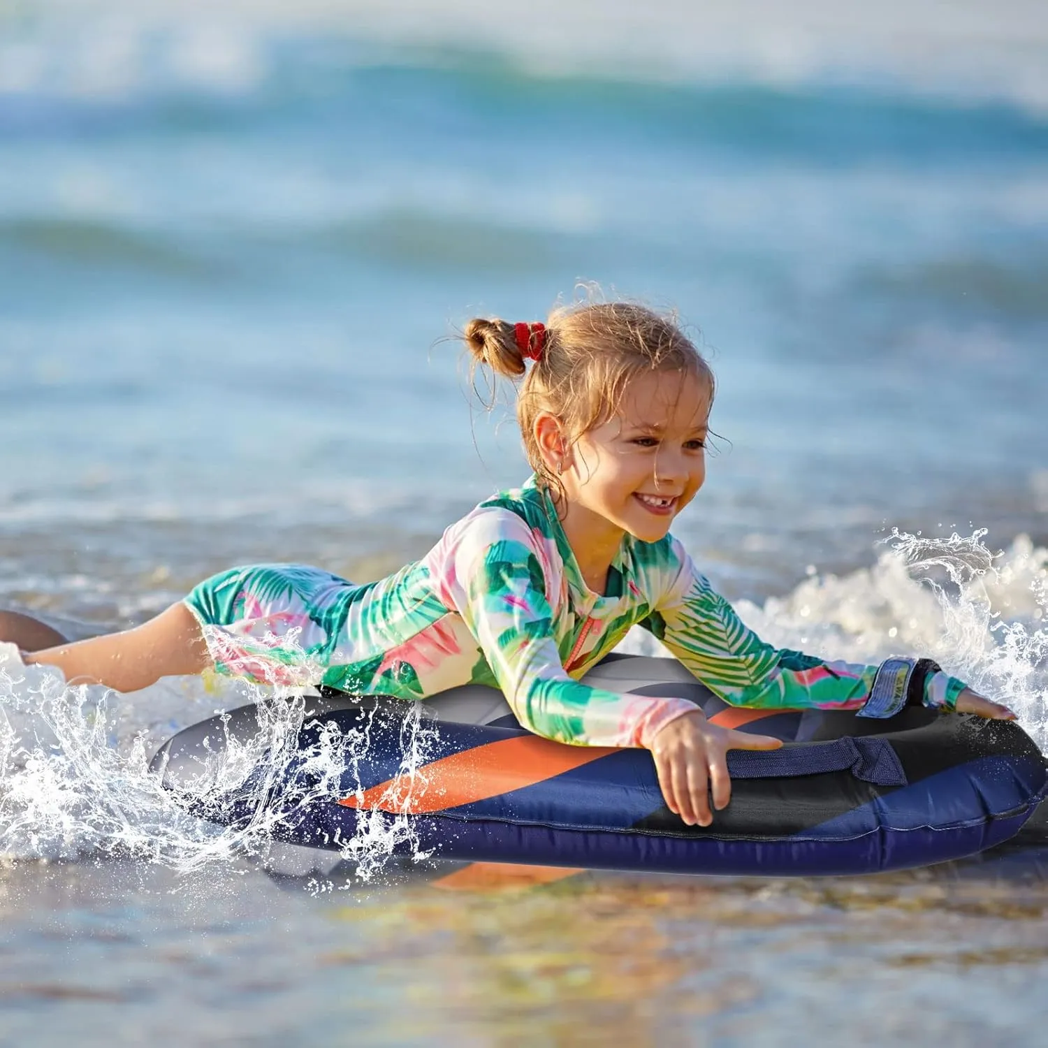 Leitee 2Pcs Inflatable Surf Body Board with Handles, Inflatable Surfboard for Beach Lightweight Swim Floating Surfboard for Kids Learning Surfing, 27.5"x21.7"x5.9"