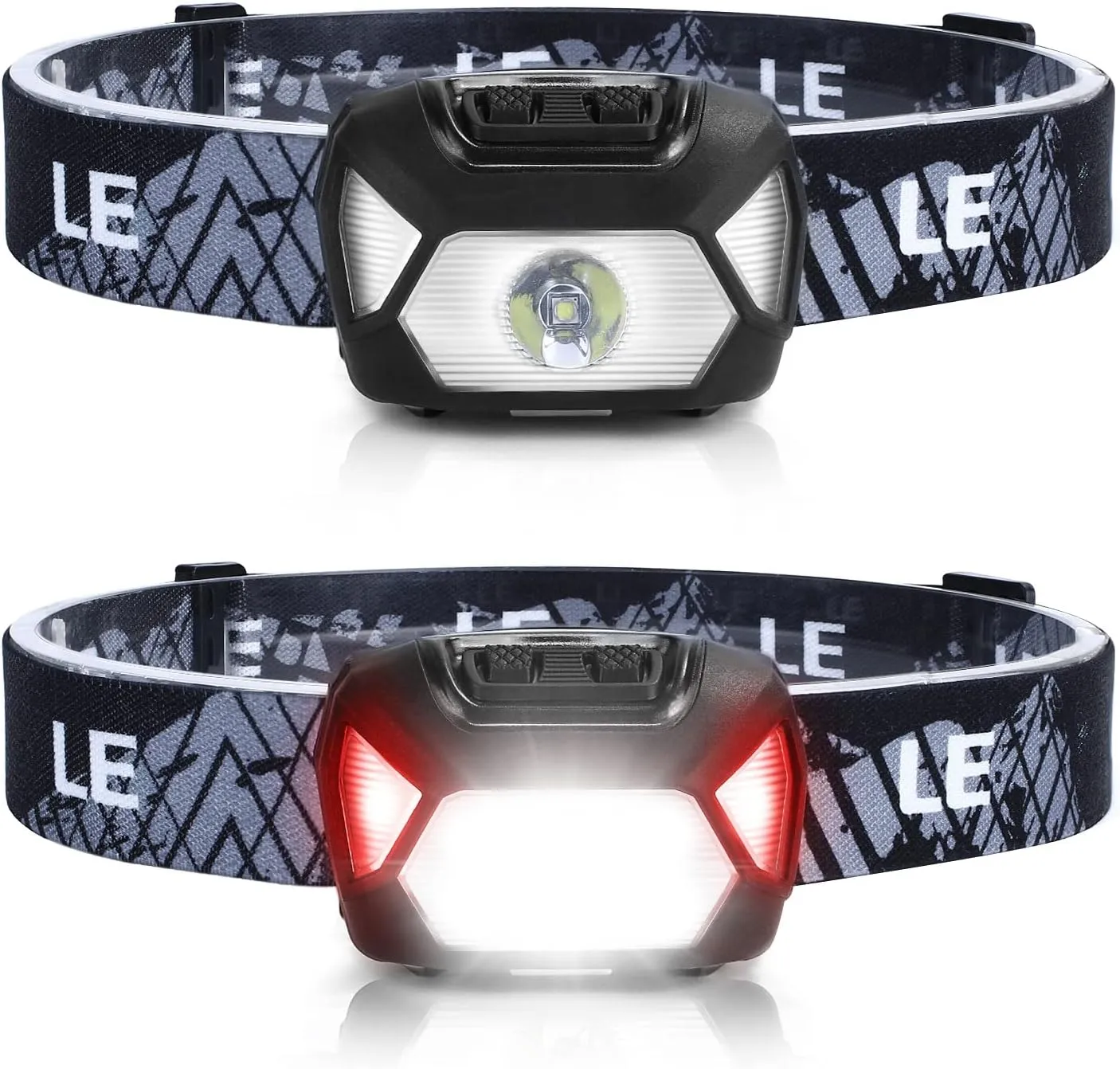 Lepro 320015 Battery Powered Headlamp - 1300Lux Super Bright LED Head Lamp with Red Light, IPX4 Waterproof Headlights for Outdoor Camping, Hiking, Hunting, Power Outages, Emergency, Hurricane, 2 Pack