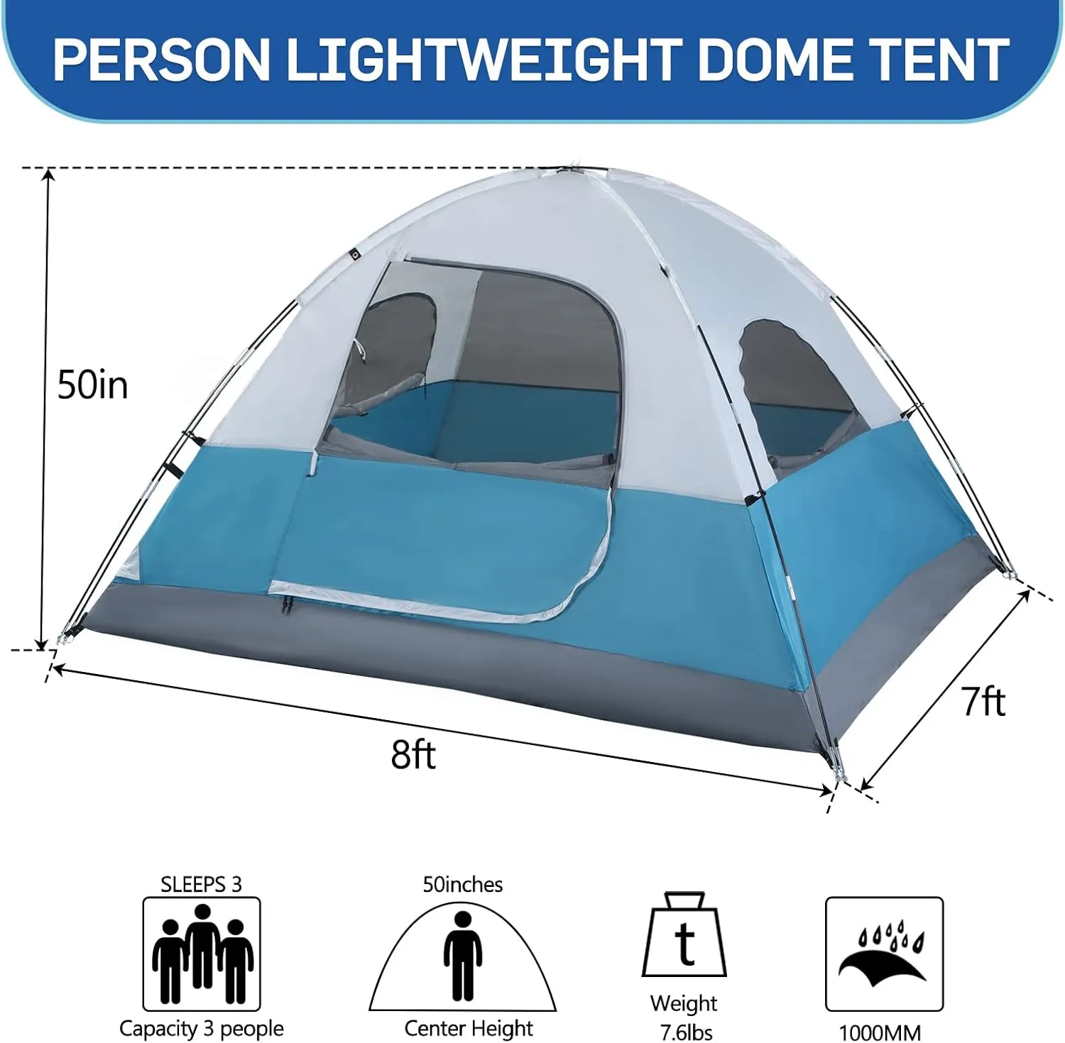 LET'S CAMP 3 Person Backpacking Tent,Portable Lightweight Waterproof Windproof Easy Setup Backpacking Tent,Great for Camping Hiking Mountaineering,Blue