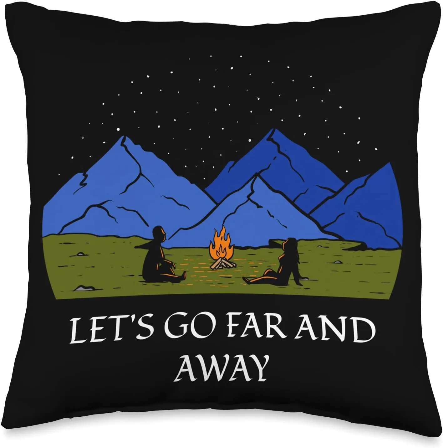 Let's Go Far and Away Camping Hiking Camper Hiker Friends Throw Pillow, 16x16, Multicolor
