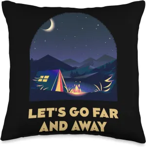 Let's Go Far and Away Camping Hiking Camper Hiker Friends Throw Pillow, 16x16, Multicolor