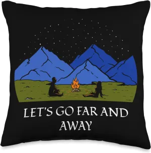 Let's Go Far and Away Camping Hiking Camper Hiker Friends Throw Pillow, 16x16, Multicolor