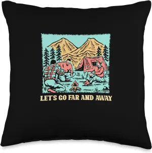 Let's Go Far and Away Camping Hiking Camper Hiker Friends Throw Pillow, 16x16, Multicolor