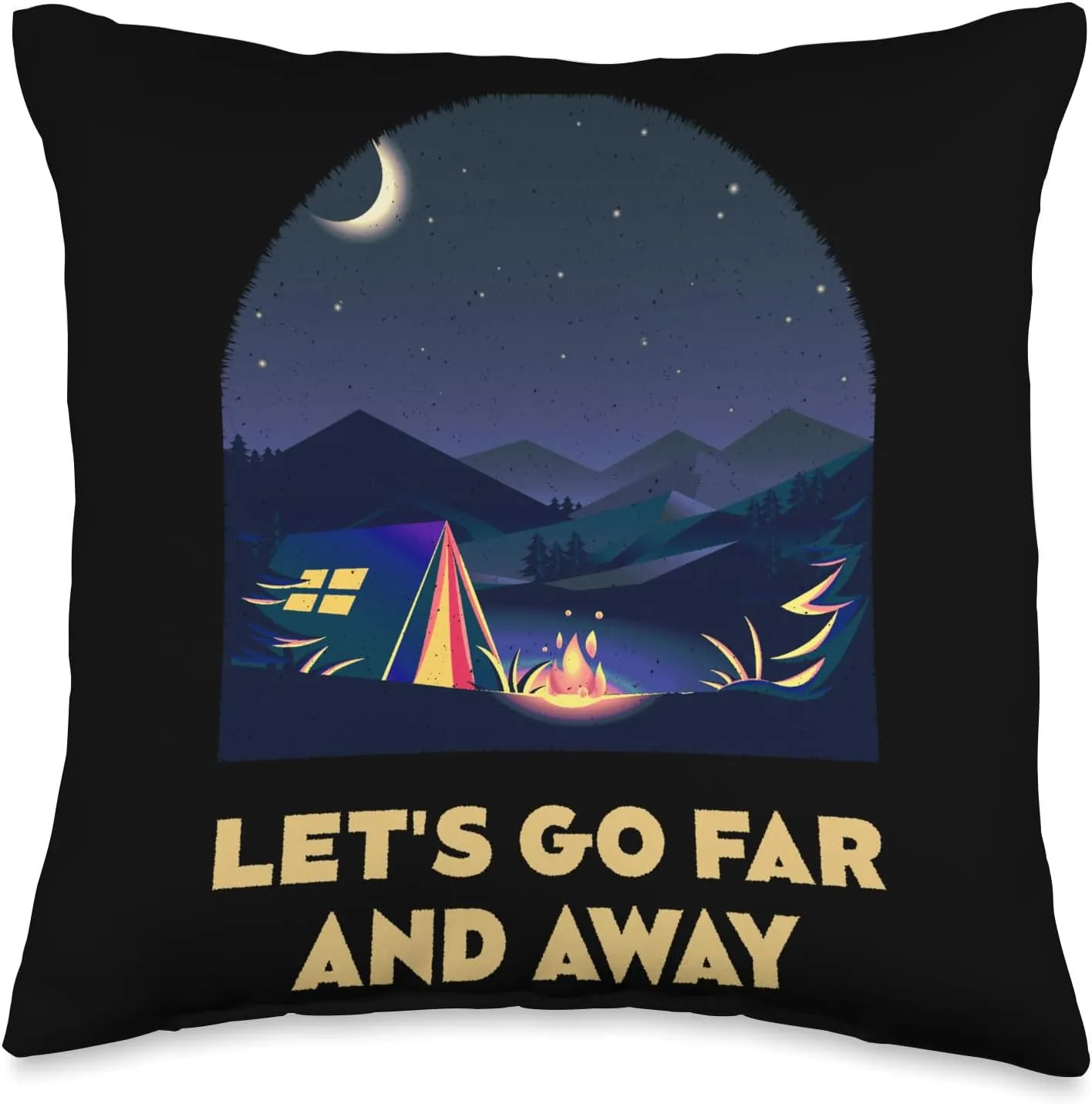 Let's Go Far and Away Camping Hiking Camper Hiker Friends Throw Pillow, 16x16, Multicolor