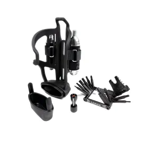 LEZYNE Tubeless Flow Storage Loaded Bicycle Cage Holder, Integrated Storage Container with V Pro Multi-Tool, Tubeless Tire Repair Tool, Tire Seals (1-BC-FLSTL-V404)