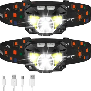 LHKNL Headlamp Flashlight, 1200 Lumen Ultra-Light Bright LED Rechargeable Headlight with White Red Light,2-Pack Waterproof Motion Sensor Head Lamp,8 Modes for Outdoor Camping Running Hiking Fishing