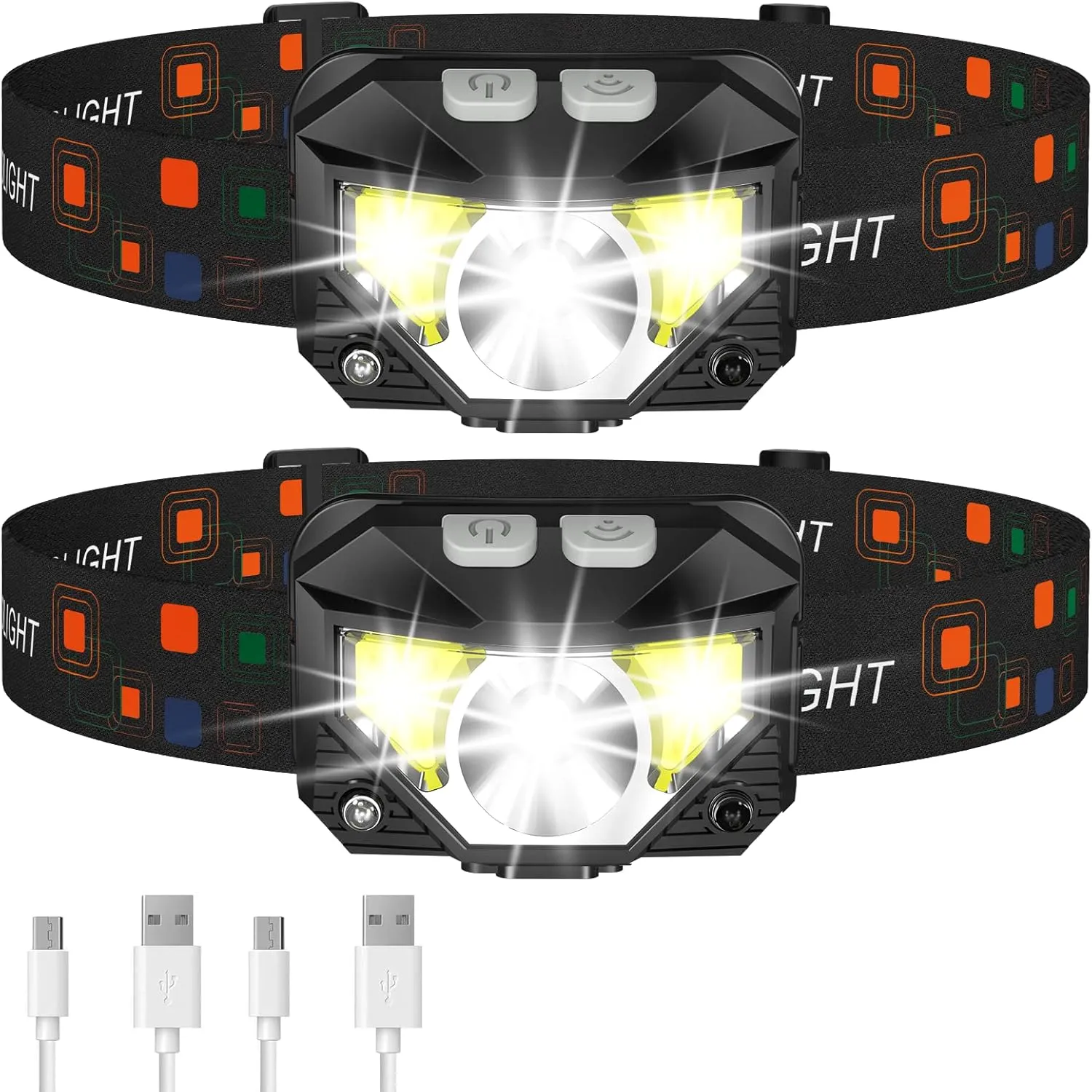 LHKNL Headlamp Flashlight, 1200 Lumen Ultra-Light Bright LED Rechargeable Headlight with White Red Light,2-Pack Waterproof Motion Sensor Head Lamp,8 Modes for Outdoor Camping Running Hiking Fishing