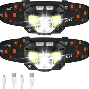 LHKNL Headlamp Flashlight, 1200 Lumen Ultra-Light Bright LED Rechargeable Headlight with White Red Light,2-Pack Waterproof Motion Sensor Head Lamp,8 Modes for Outdoor Camping Running Hiking Fishing