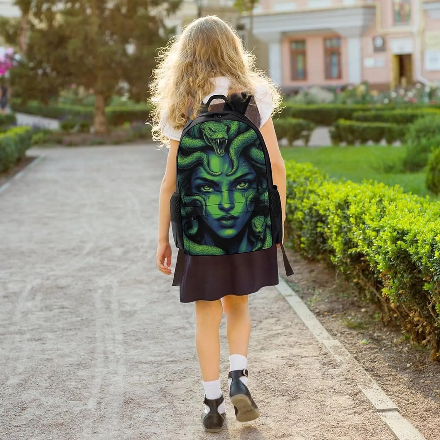 Lightweight Backpack for Gym Travel Bicycle - Big Capacity Multipurpose Anti-Theft Carry On Bag, Greek Goddess Snake Queen Medusa Green Art Travel Hiking Bag & Day Pack