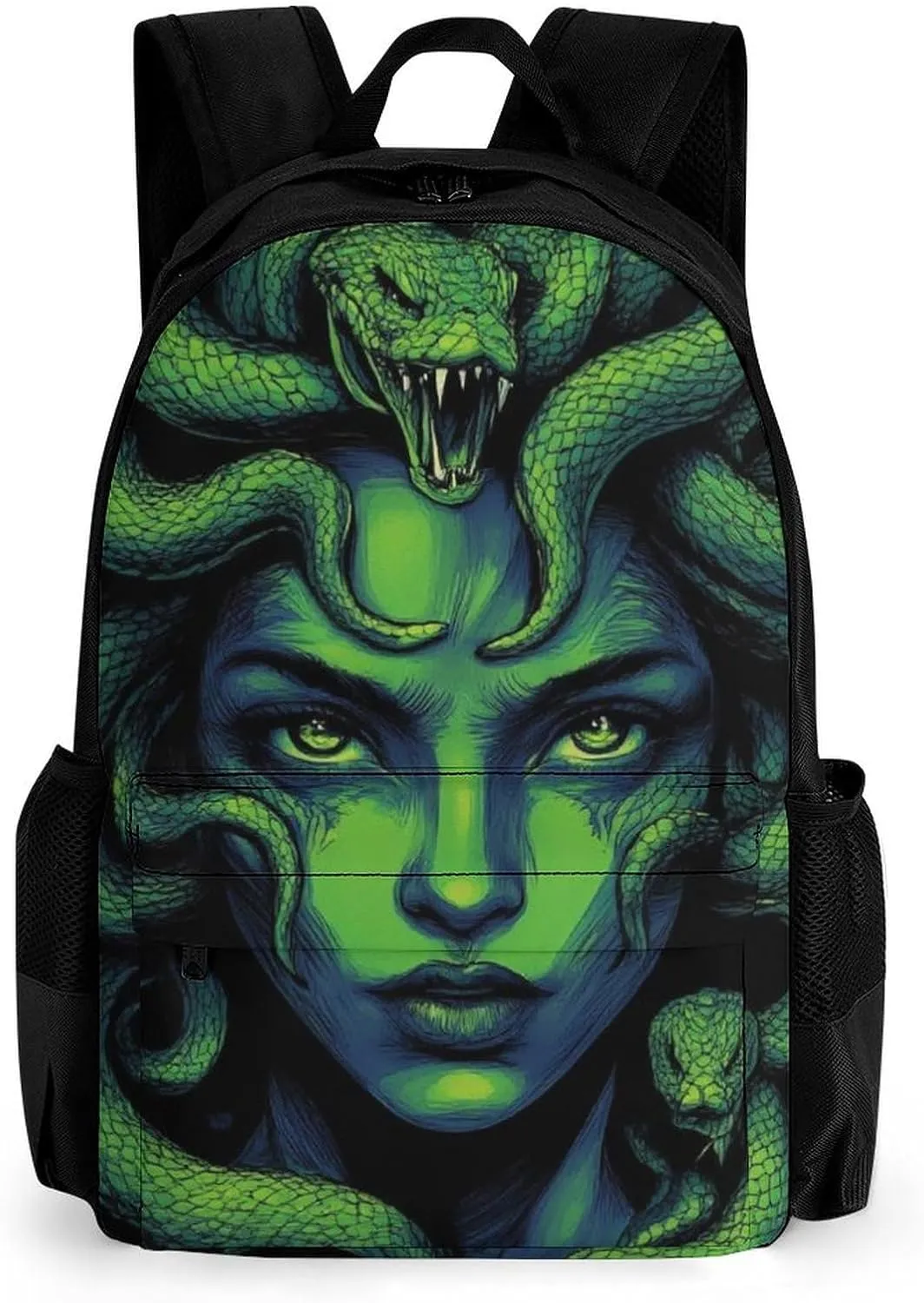 Lightweight Backpack for Gym Travel Bicycle - Big Capacity Multipurpose Anti-Theft Carry On Bag, Greek Goddess Snake Queen Medusa Green Art Travel Hiking Bag & Day Pack