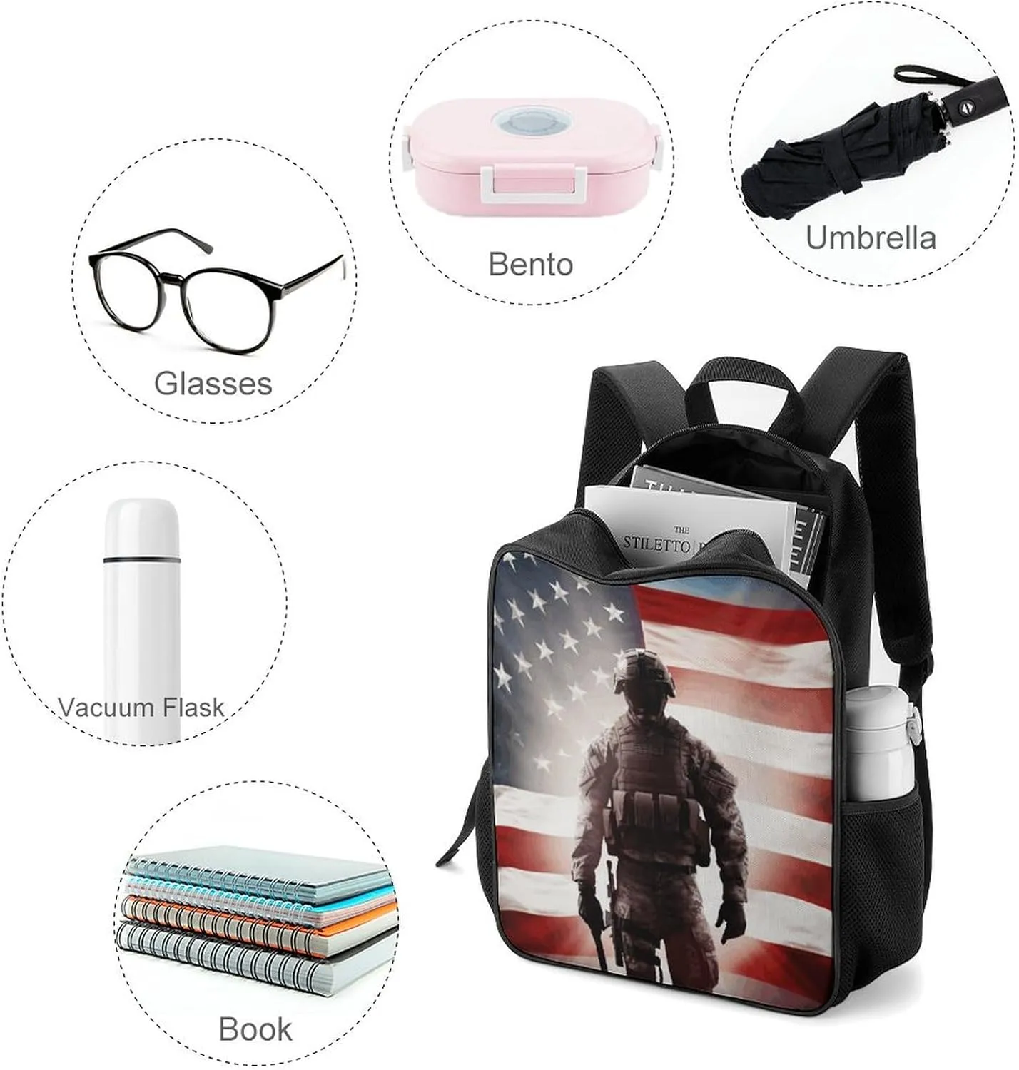 Lightweight Backpacks Cute Travel Bag Durable American Soldier Printing Small Travel Backpack For Women & Men