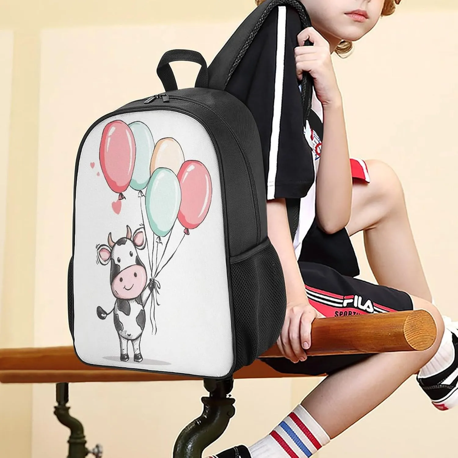 Lightweight Backpacks Cute Travel Bag Durable Balloon And Cow Printing Small Travel Backpack For Women & Men