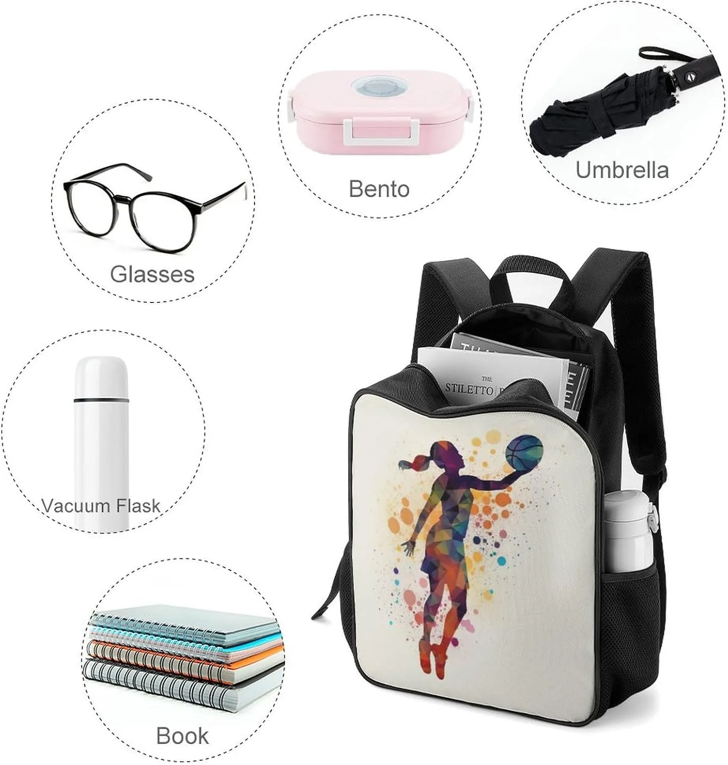 Lightweight Backpacks Cute Travel Bag Durable Basketball Pattern Printing Small Travel Backpack For Women & Men