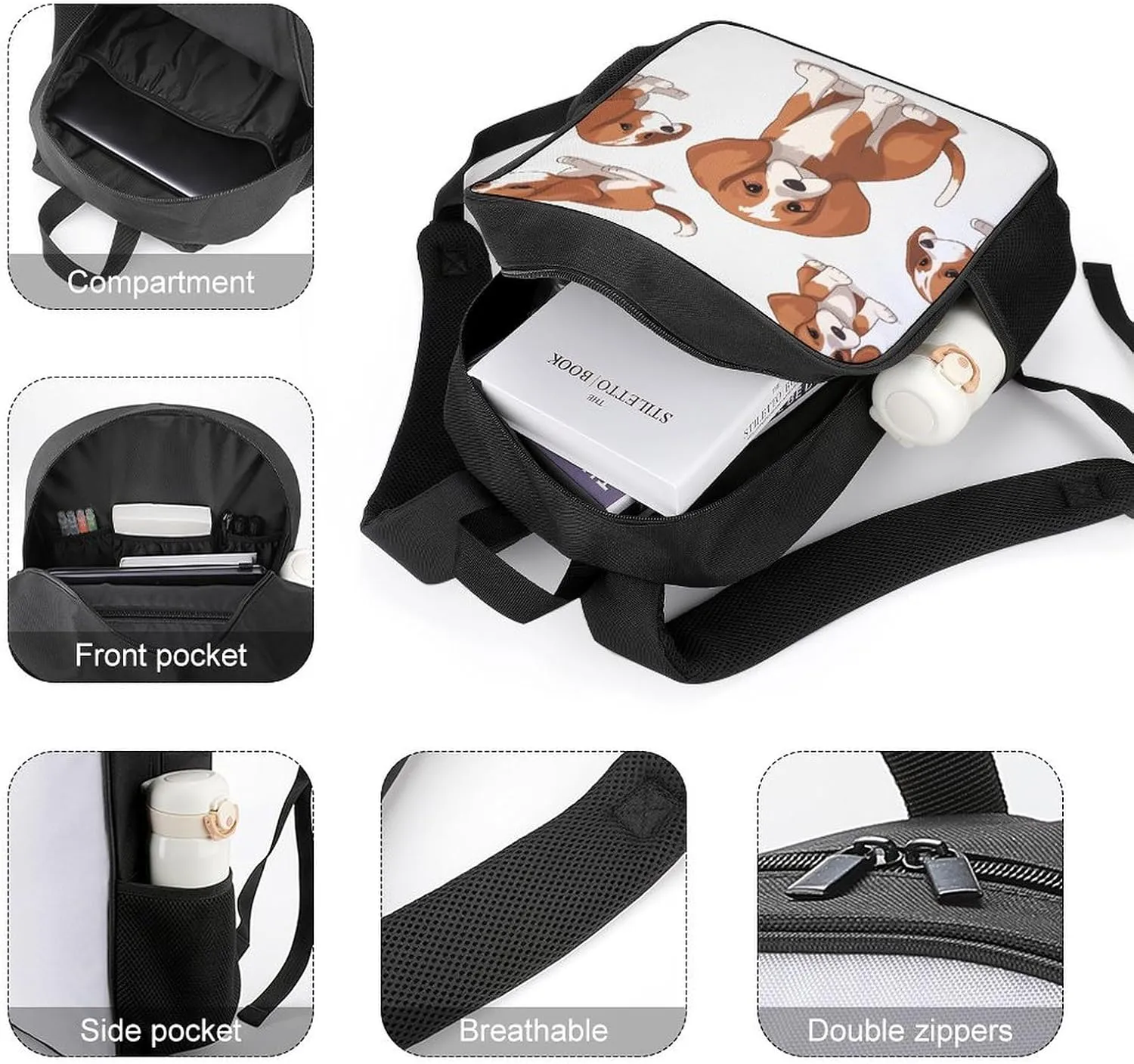 Lightweight Backpacks Cute Travel Bag Durable Beagle Dog Printing Small Travel Backpack For Women & Men