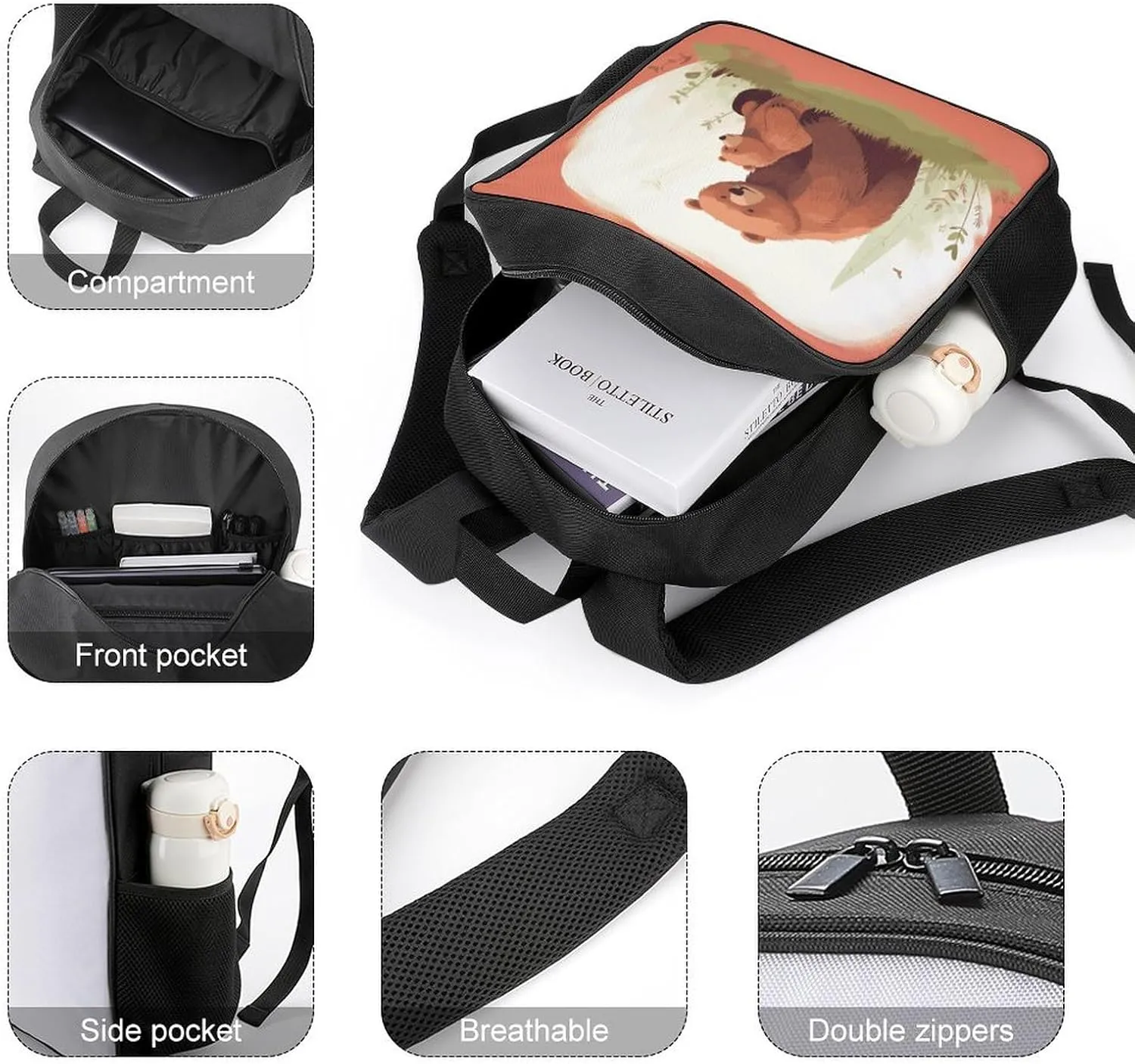 Lightweight Backpacks Cute Travel Bag Durable Bear Hug Printing Small Travel Backpack For Women & Men