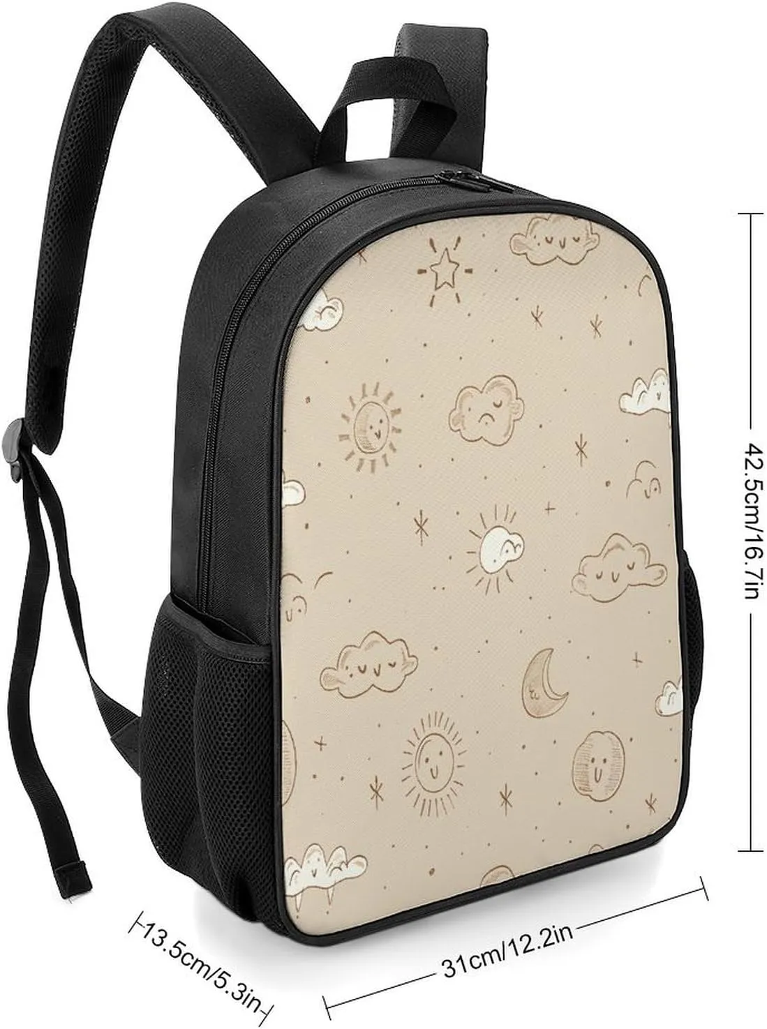 Lightweight Backpacks Cute Travel Bag Durable Beige Simple Doodle Printing Small Travel Backpack For Women & Men