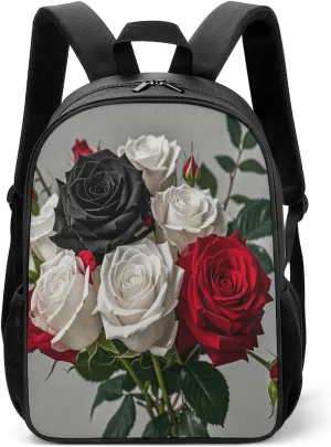 Lightweight Backpacks Cute Travel Bag Durable Black White And Red Roses Printing Small Travel Backpack For Women & Men