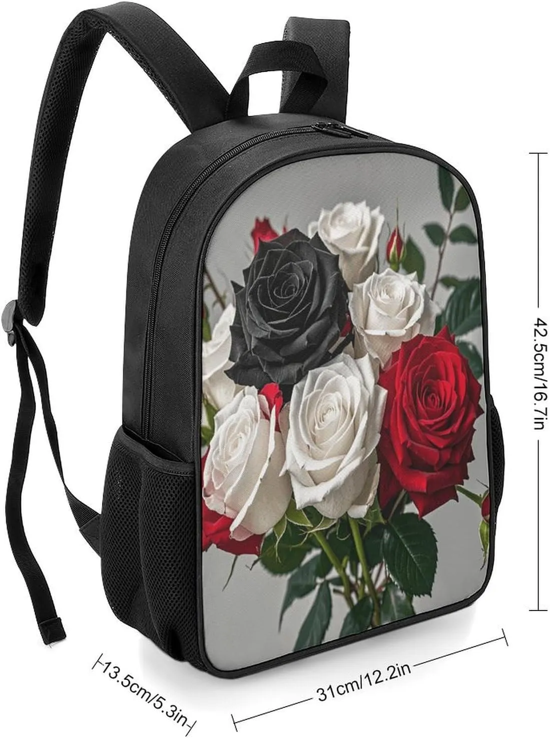 Lightweight Backpacks Cute Travel Bag Durable Black White And Red Roses Printing Small Travel Backpack For Women & Men