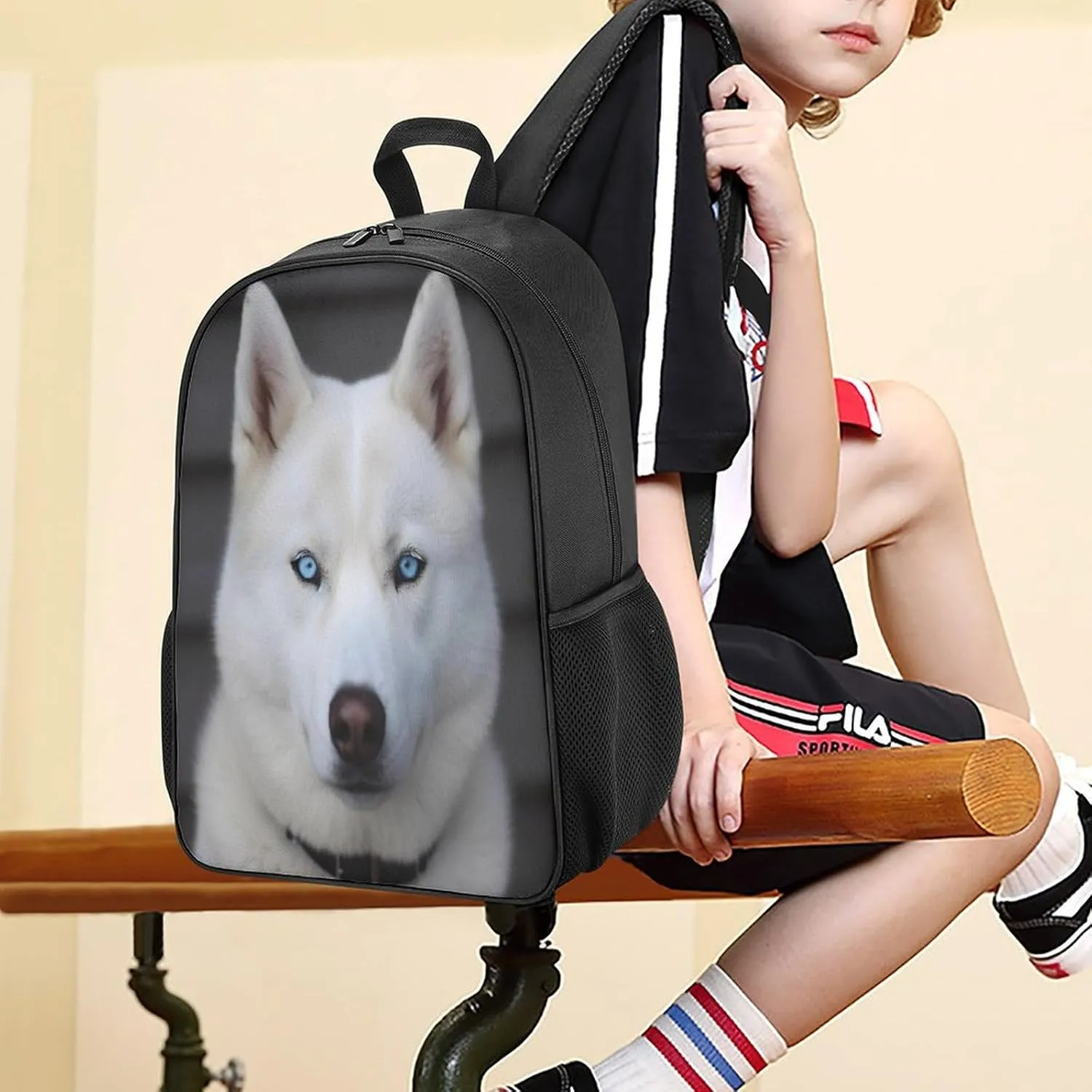 Lightweight Backpacks Cute Travel Bag Durable Blue Eyed White Husky Printing Small Travel Backpack For Women & Men