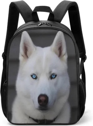 Lightweight Backpacks Cute Travel Bag Durable Blue Eyed White Husky Printing Small Travel Backpack For Women & Men